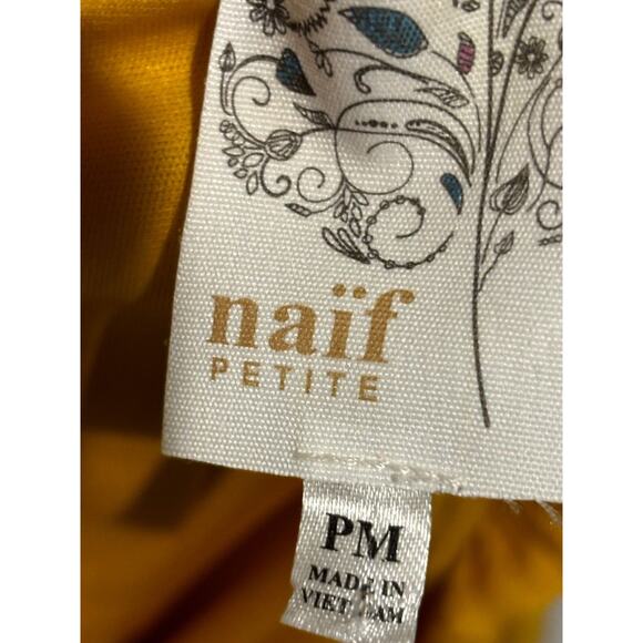 Naïf Womens sz M petite Boho Cottagecore Ruffled Dress MIDI Cowgirl mustard chic - Picture 2 of 7